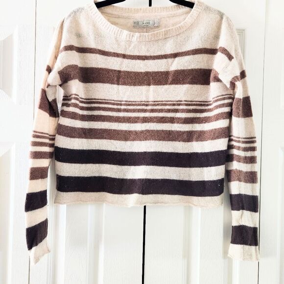 Suss Vintage 100% Cashmere Brown & Cream Striped Sweater Size 0 - Picture 1 of 4